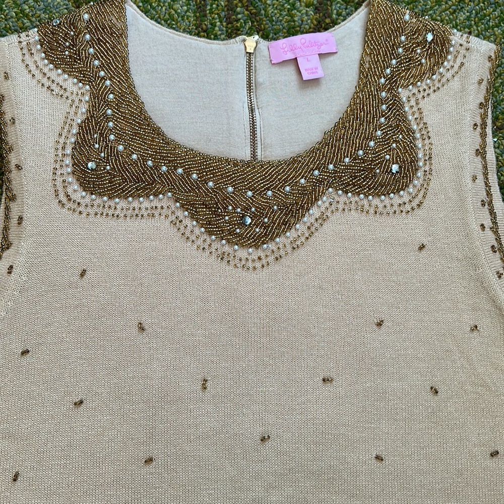Gorgeous Classic Beaded Lilly Pulitzer Top, NWT, size Large